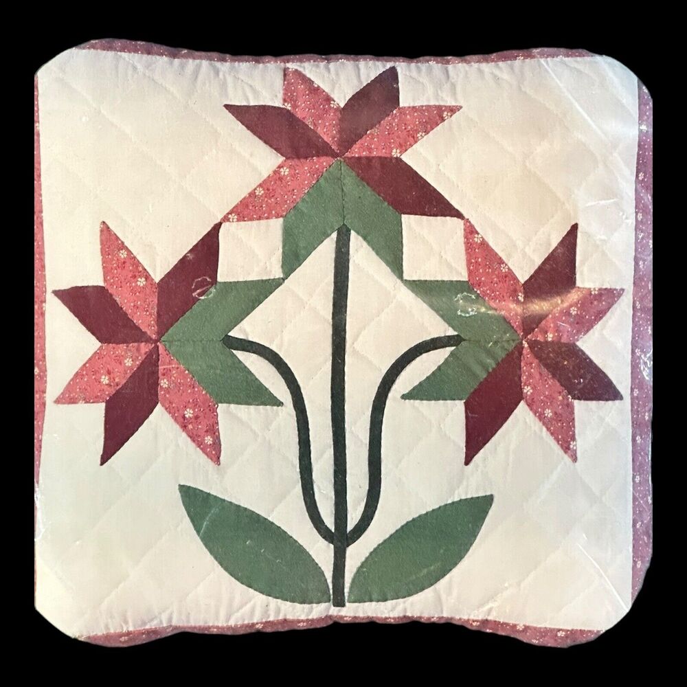 Bucilla Applique‎ Pillow PINK FLOWERS #40119 16" Square Unopened Vintage Kit